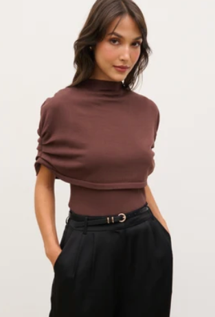 Adhara Knitted Poncho Top - Chocolate