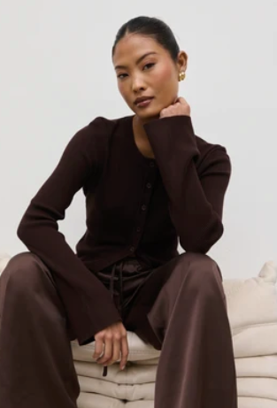Lacey Button Down Top - Chocolate