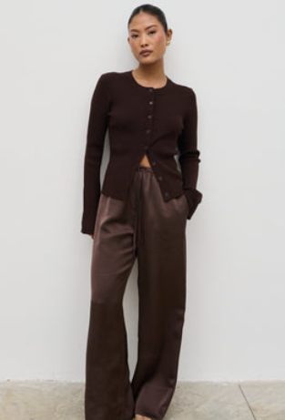 Lacey Button Down Top - Chocolate