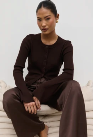 Lacey Button Down Top - Chocolate