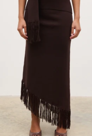 Polly Fringe Maxi Skirt - Chocolate