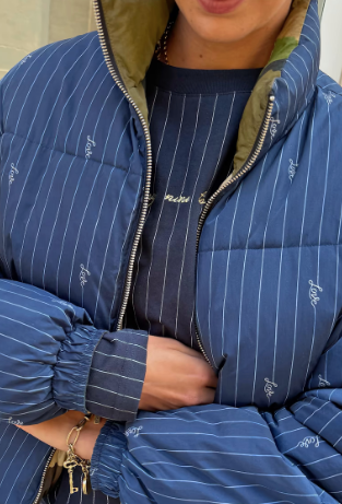 Pinstripe Reversible Puffer - Navy