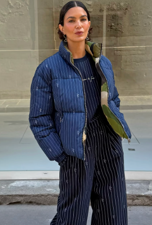 Pinstripe Reversible Puffer - Navy