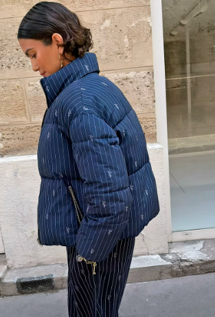 Pinstripe Reversible Puffer - Navy