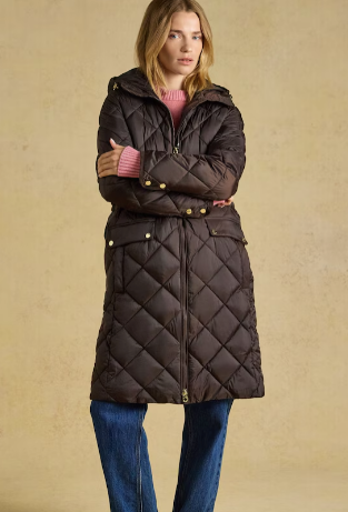 Joules Chessington Diamond Quilted Coat - Chocolate