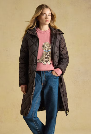 Joules Chessington Diamond Quilted Coat - Chocolate