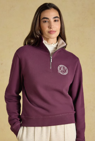 Joules Embroidered Quarter Zip - Wine Red