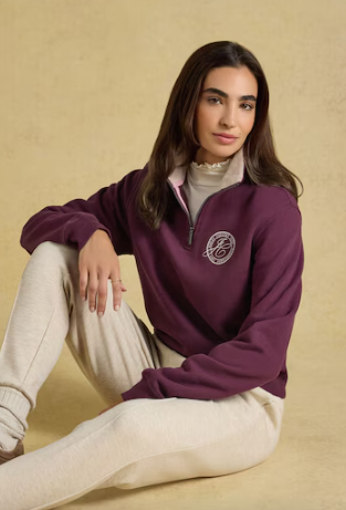 Joules Embroidered Quarter Zip - Wine Red