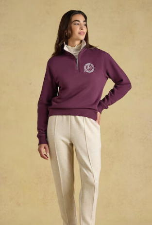 Joules Embroidered Quarter Zip - Wine Red
