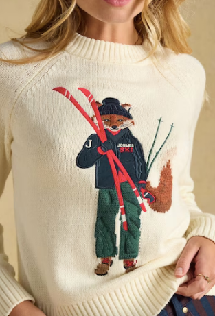 Jonty Fox Ski Crew Neck Knit Jumper - Cream