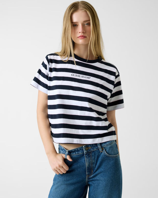 Guess Jeans Boxy Stripe T-Shirt - Navy Stripe