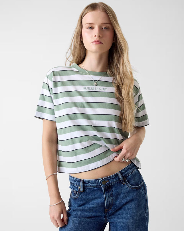 Guess Jeans Boxy Stripe T-Shirt - Green