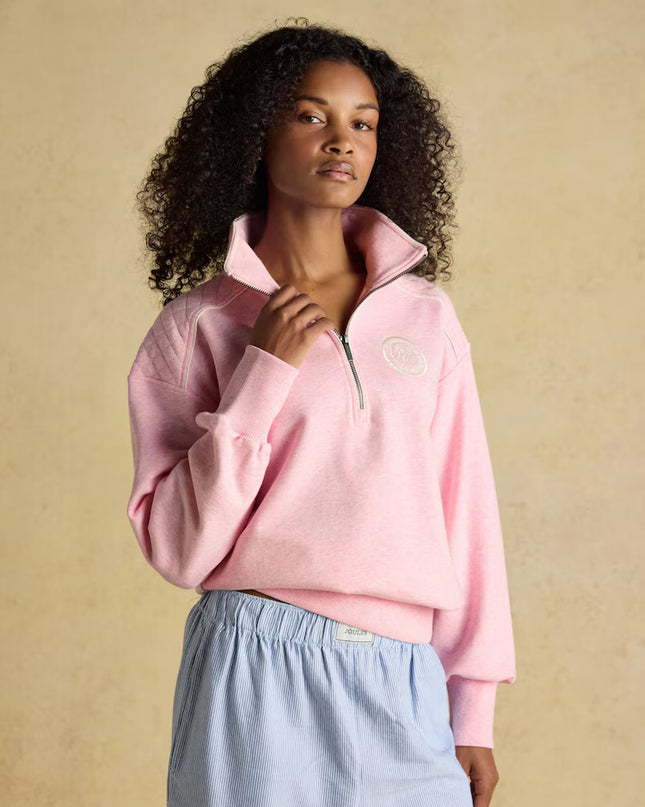 Embroidered Quarter Zip Sweatshirt - Pink