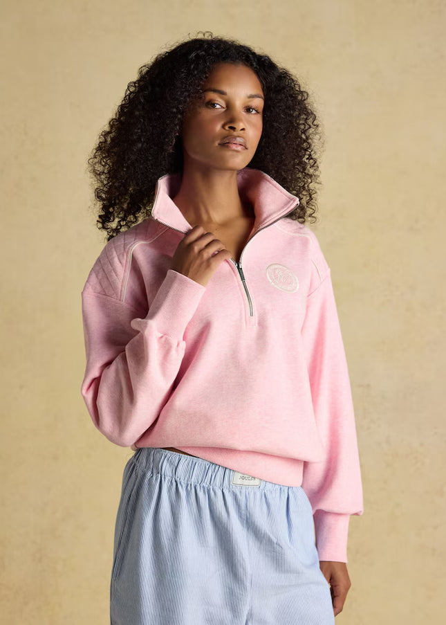 Embroidered Quarter Zip Sweatshirt - Pink