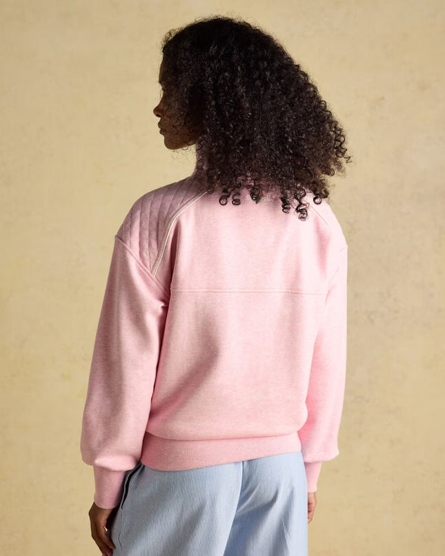 Embroidered Quarter Zip Sweatshirt - Pink