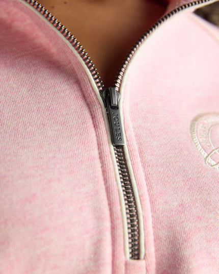 Embroidered Quarter Zip Sweatshirt - Pink