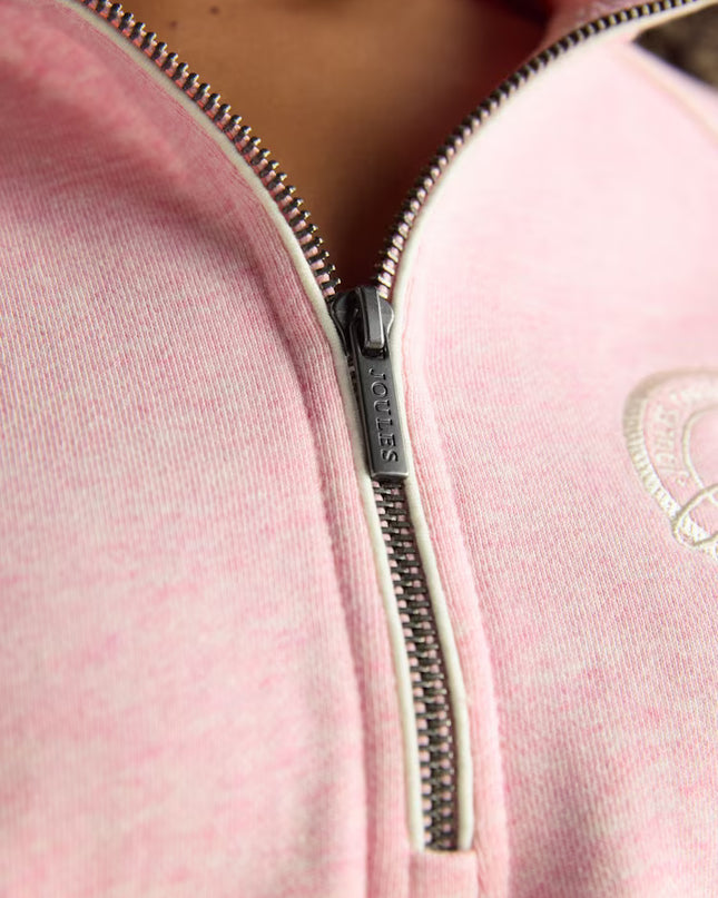 Embroidered Quarter Zip Sweatshirt - Pink