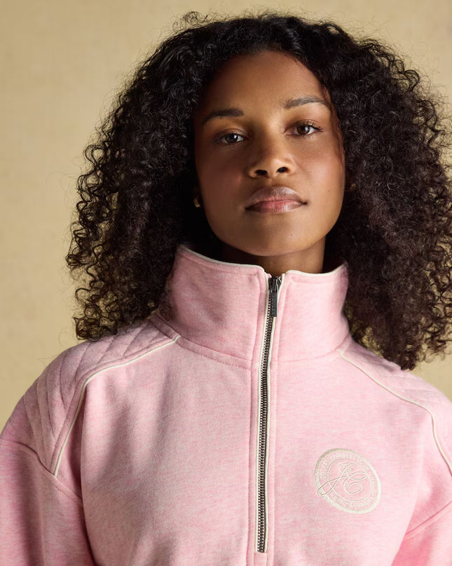Embroidered Quarter Zip Sweatshirt - Pink