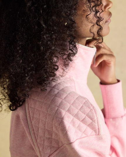 Embroidered Quarter Zip Sweatshirt - Pink