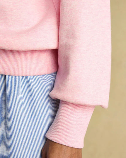 Embroidered Quarter Zip Sweatshirt - Pink