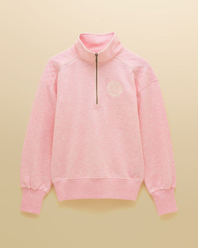 Embroidered Quarter Zip Sweatshirt - Pink