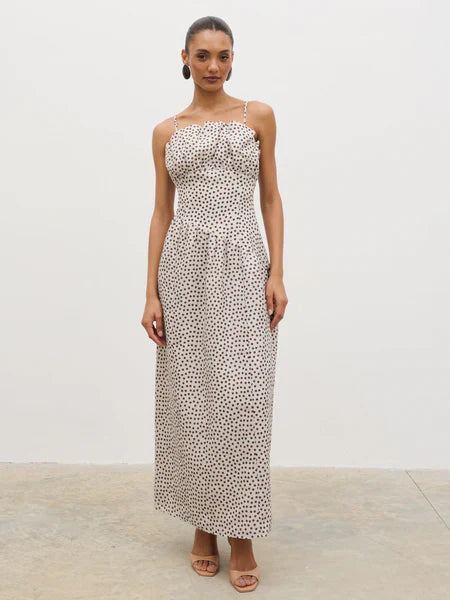 Zaria Corset Detail Maxi Dress - Cream and Brown Polka Dot