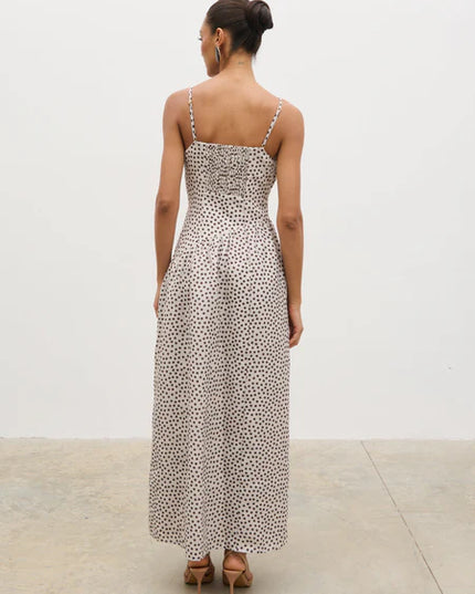 Zaria Corset Detail Maxi Dress - Cream and Brown Polka Dot
