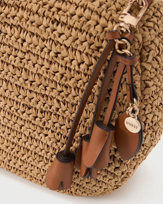 Guess Ofelia Wicker Shoulder Bag - Natural/Cognac