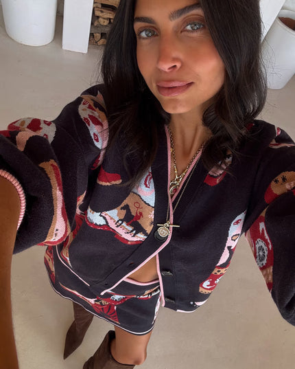 Navy Cowboy Boots Cardigan