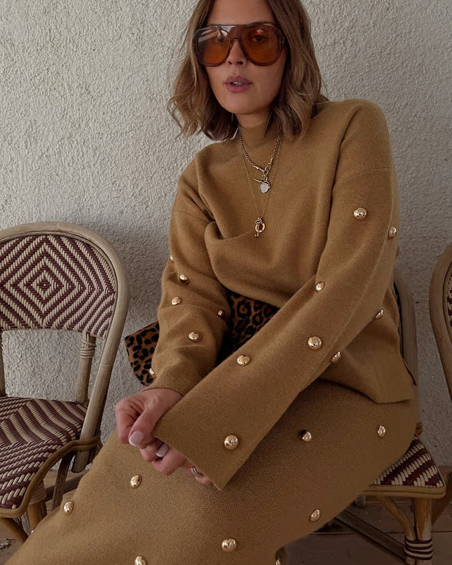 Tan Stud Evie Knit Jumper