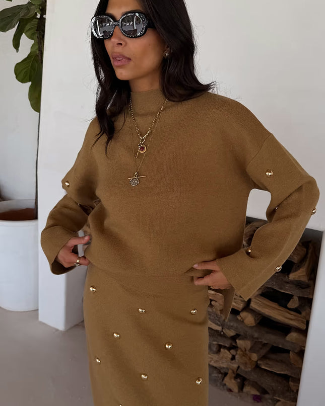 Tan Stud Evie Knit Jumper