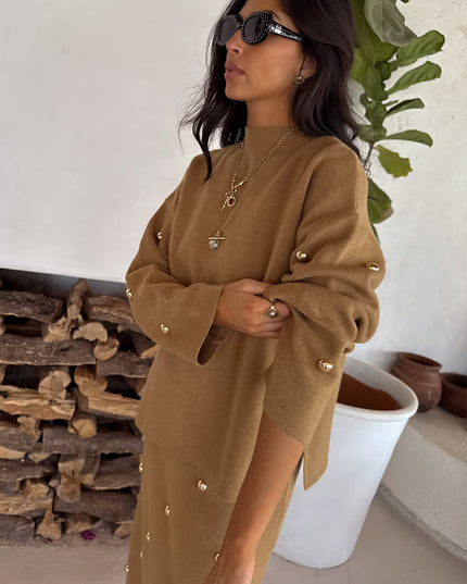 Tan Stud Evie Knit Jumper