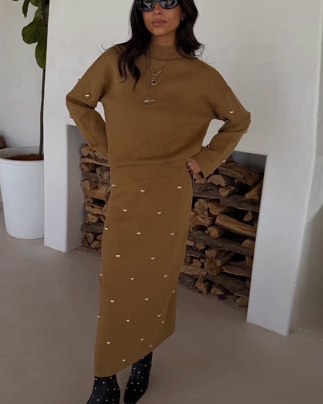 Tan Stud Knit Skirt