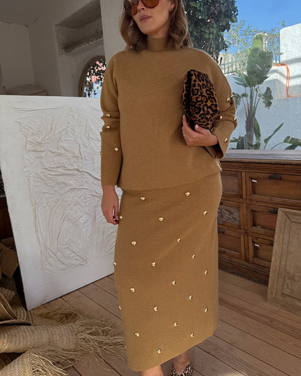 Tan Stud Knit Skirt