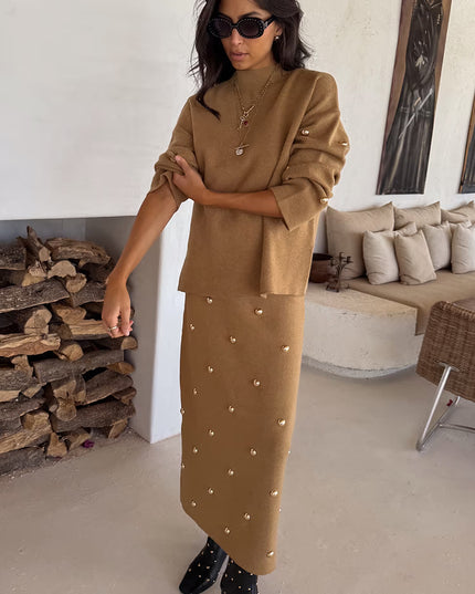 Tan Stud Knit Skirt