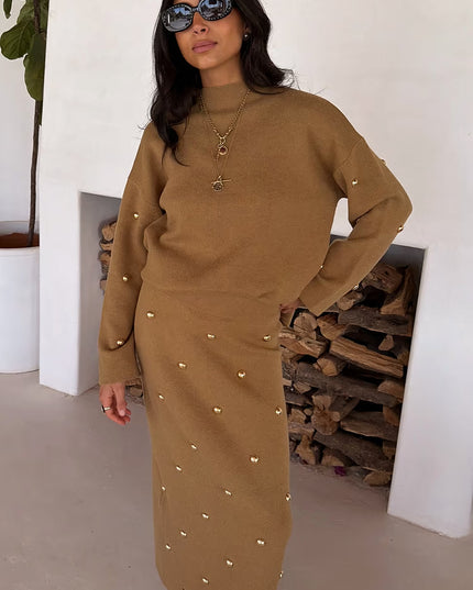 Tan Stud Knit Skirt