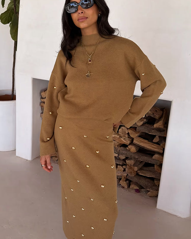 Tan Stud Knit Skirt