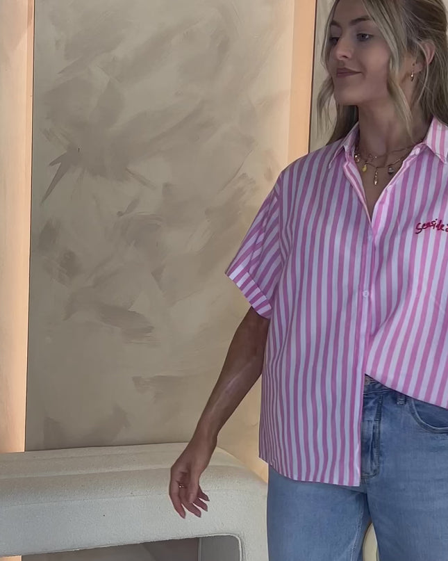 Stripe Seaside Lovers Shirt - Pink