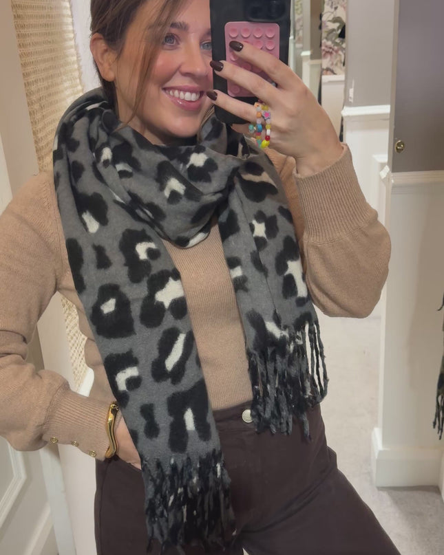 Muse Leopard Print Scarf - Black