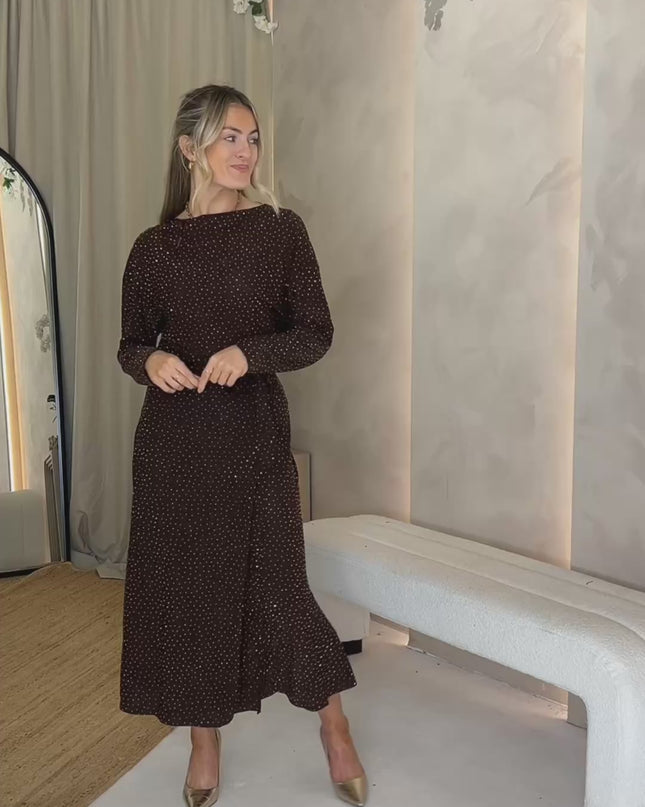 Lysandra Animal Texture Gem Dress - Chocolate