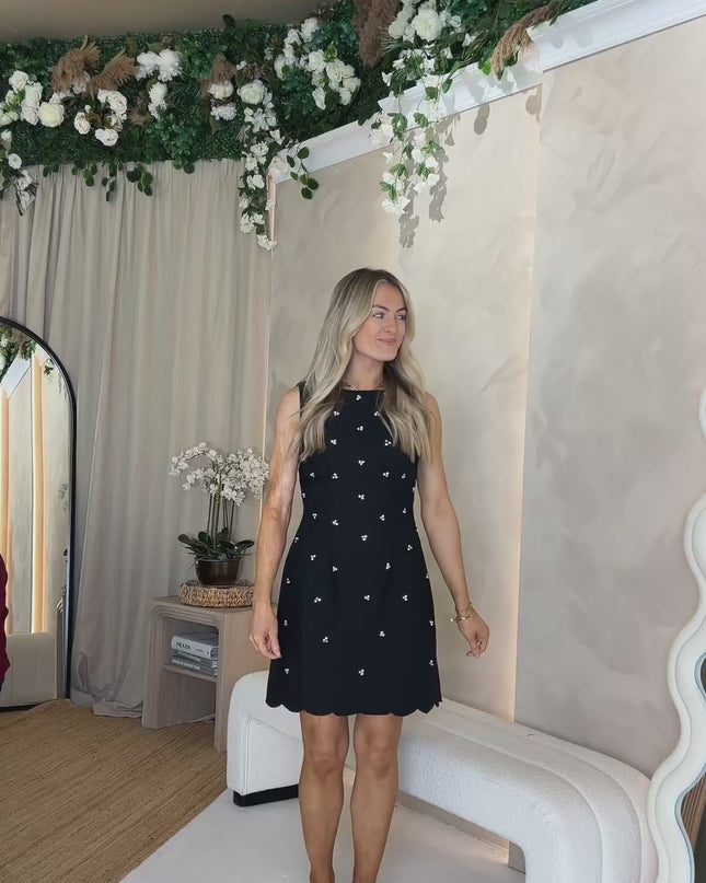 Carina Embellished Scallop Hem Mini Dress - Black