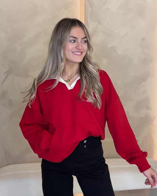 Guess Jeans Varsity Collared Sweatshirt - Red