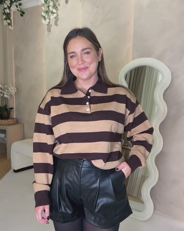 Knit Rugby Top - Coffee and Camel