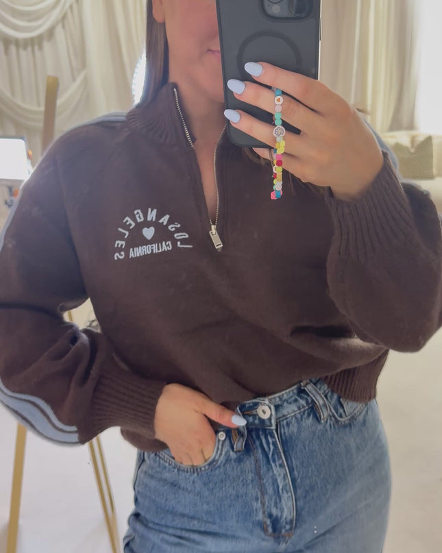 LA Knit Quarter Zip - Brown/Blue