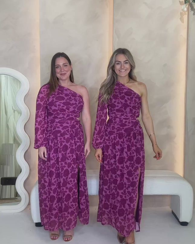 Asymmetric Midaxi Dress - Purple Floral