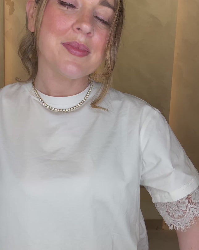 Asymmetric Lace Hem T-Shirt - White