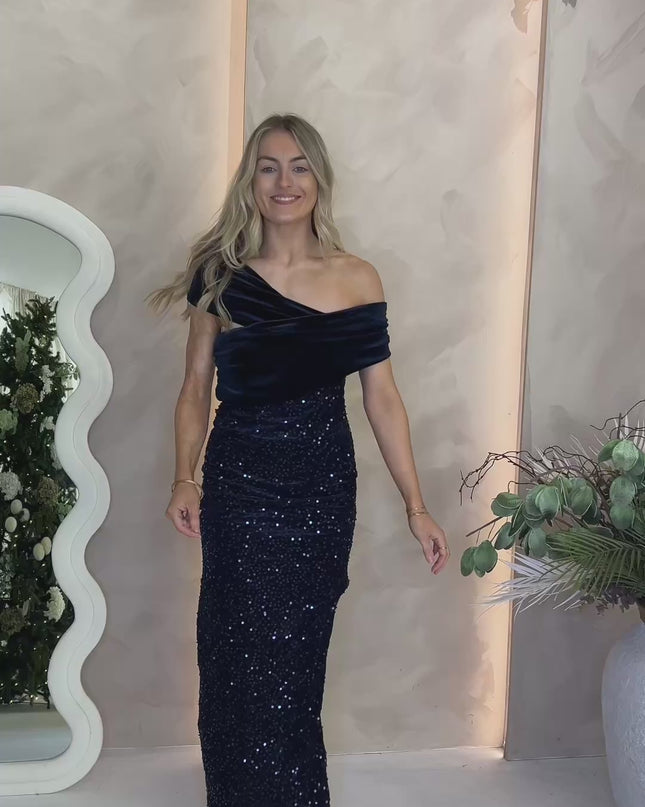 Bardot Velvet Sequin Midaxi - Navy