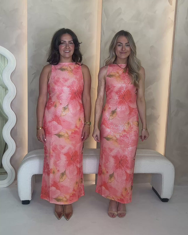 Lilou Printed Sequin Midaxi Dress - Orange Floral