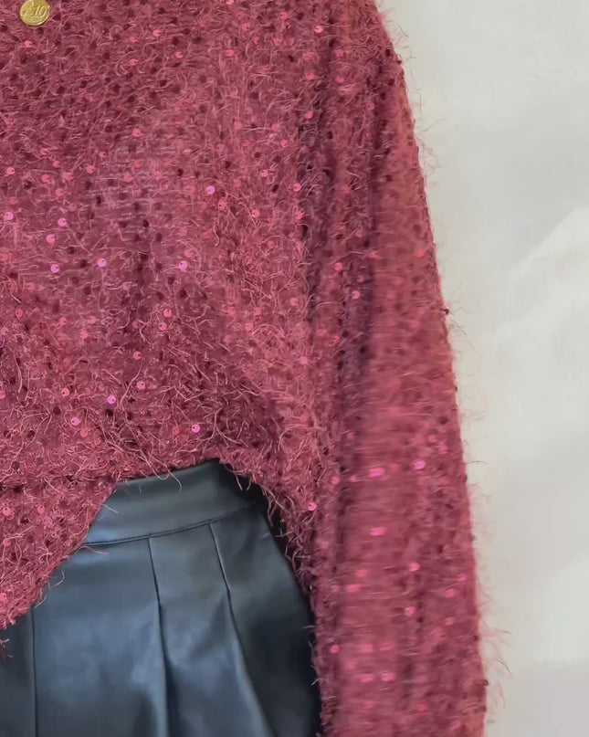 Mireille Sequin Eyelash Jumper - Cherry