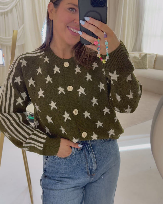 Star Knit Cardigan - Khaki